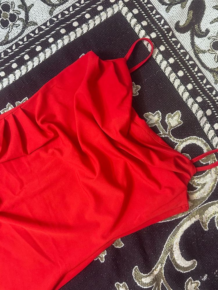 Red cowl neck bodycon dress