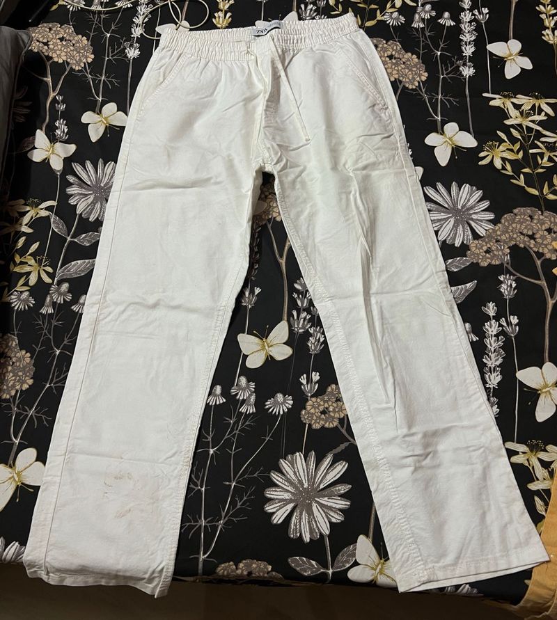 Zara White Relaxed Fit Pants