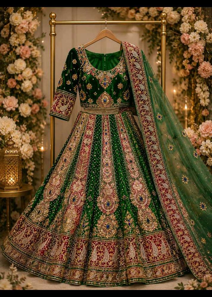 Exquisite Emerald Green Bridal Lehenga