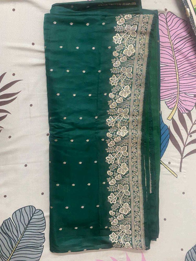 Elegant Emerald Green Embroidered Saree
