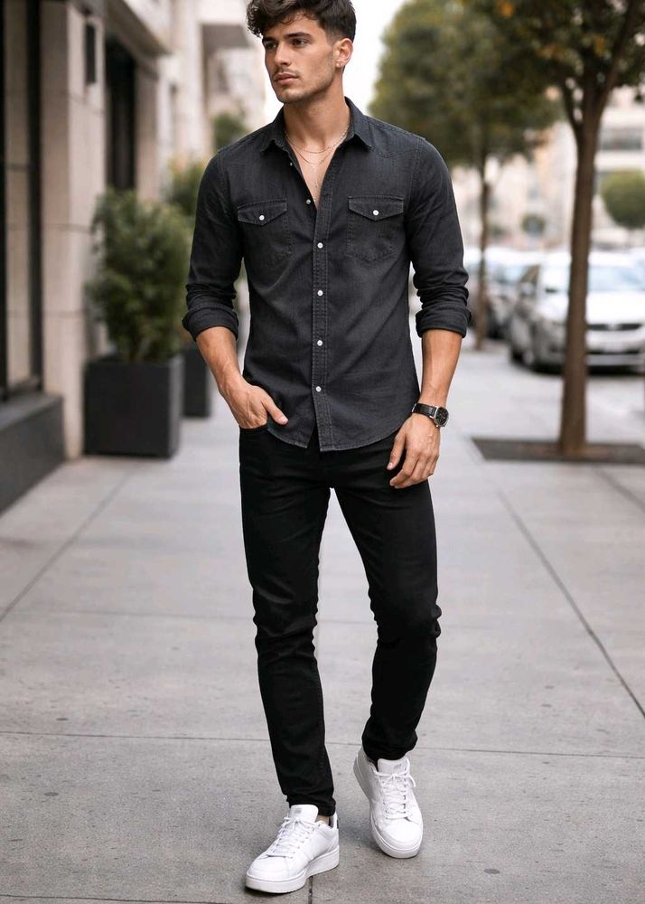 Calvin Klein Unisex Charcoal Denim Shirt