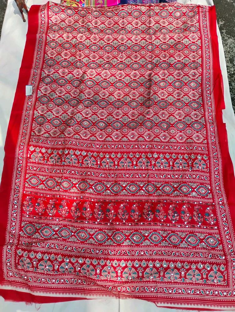 Red Embroidered Saree MIRROR MODAL