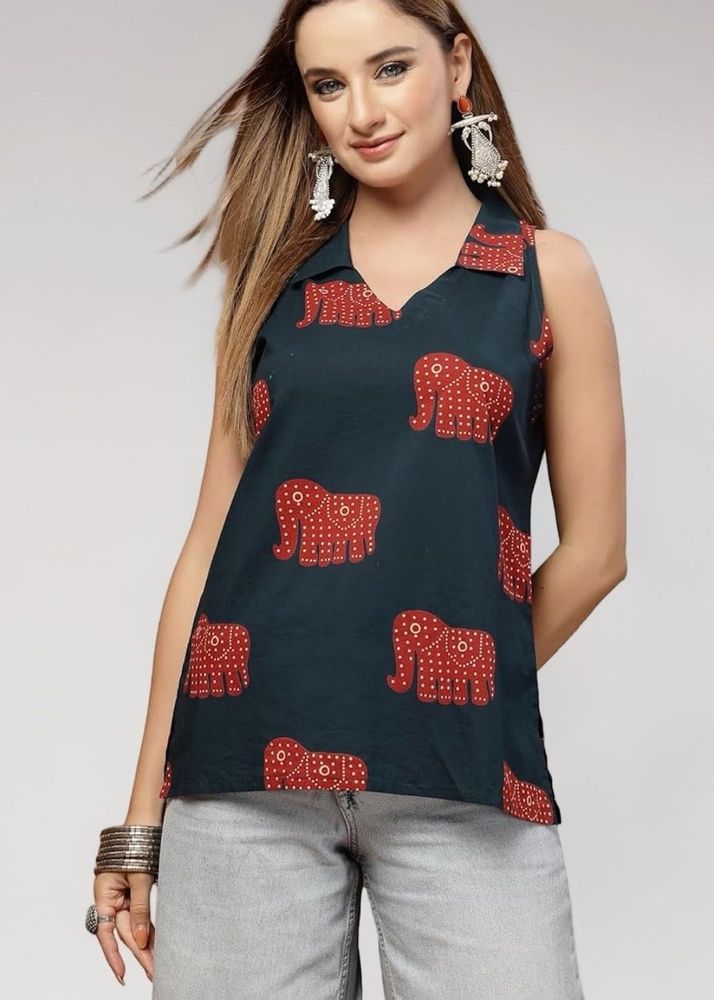 Chic Sleeveless Elephant Print Top