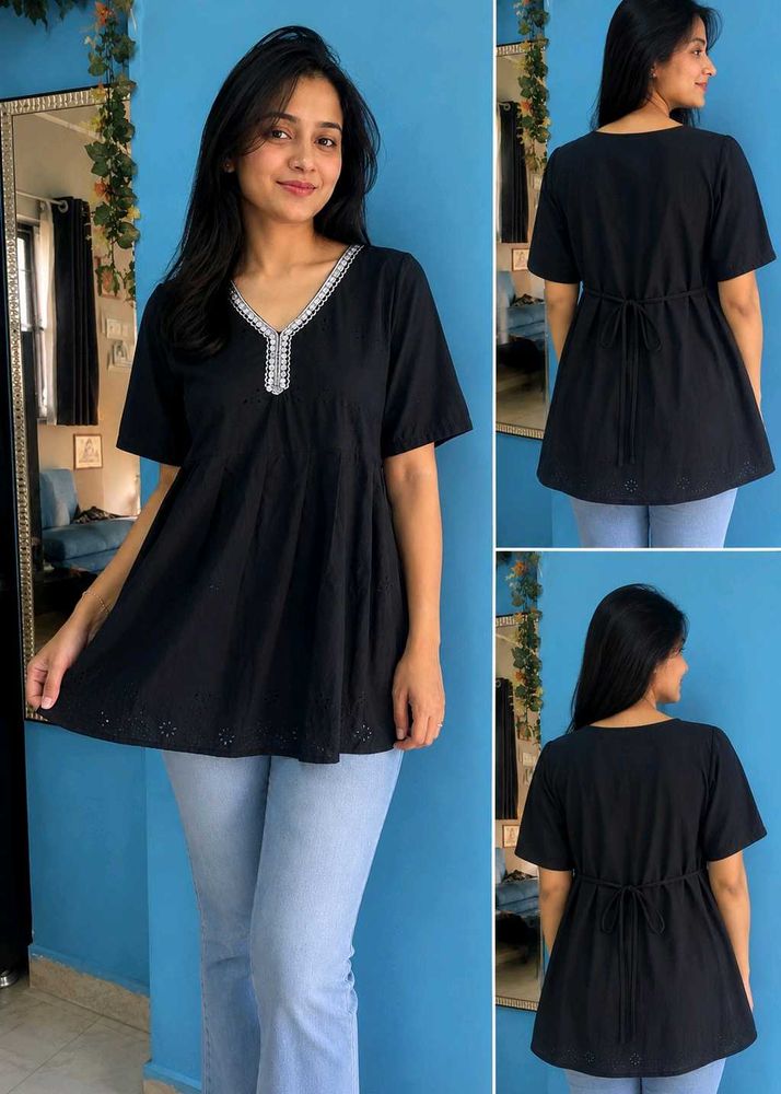 Stylish Black chickenkary Aline Embroidered Cotton