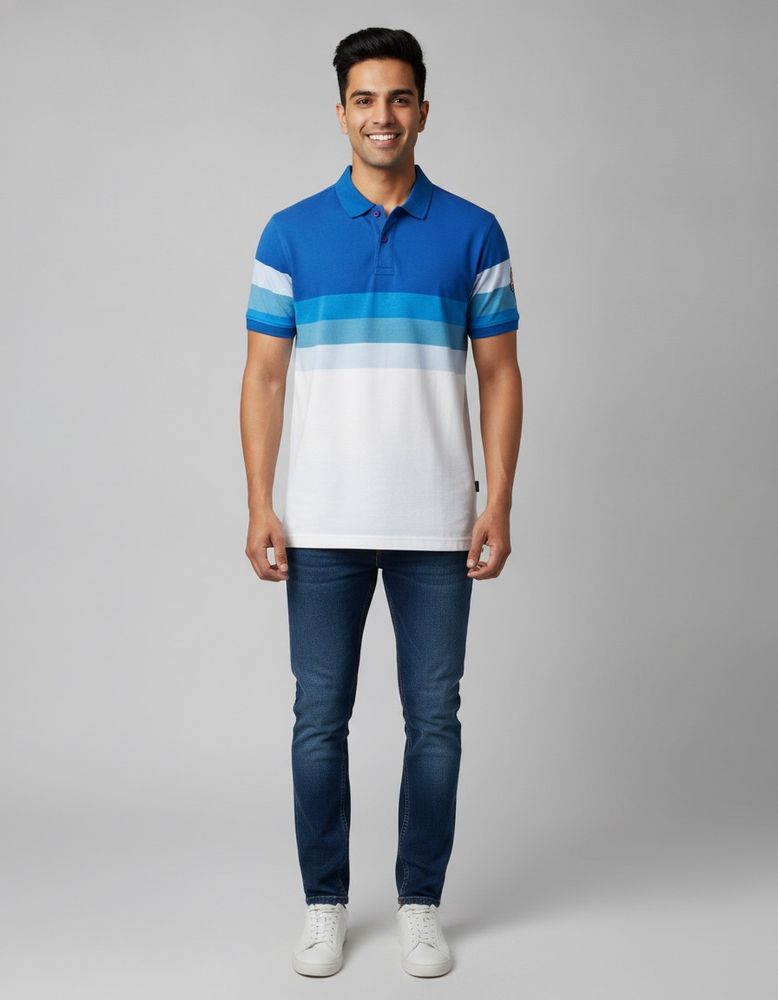 Men's Blue Striped Polo T-Shirt