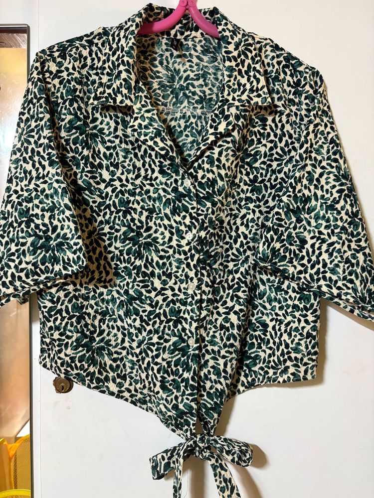 Chic Printed Tie-Front Blouse