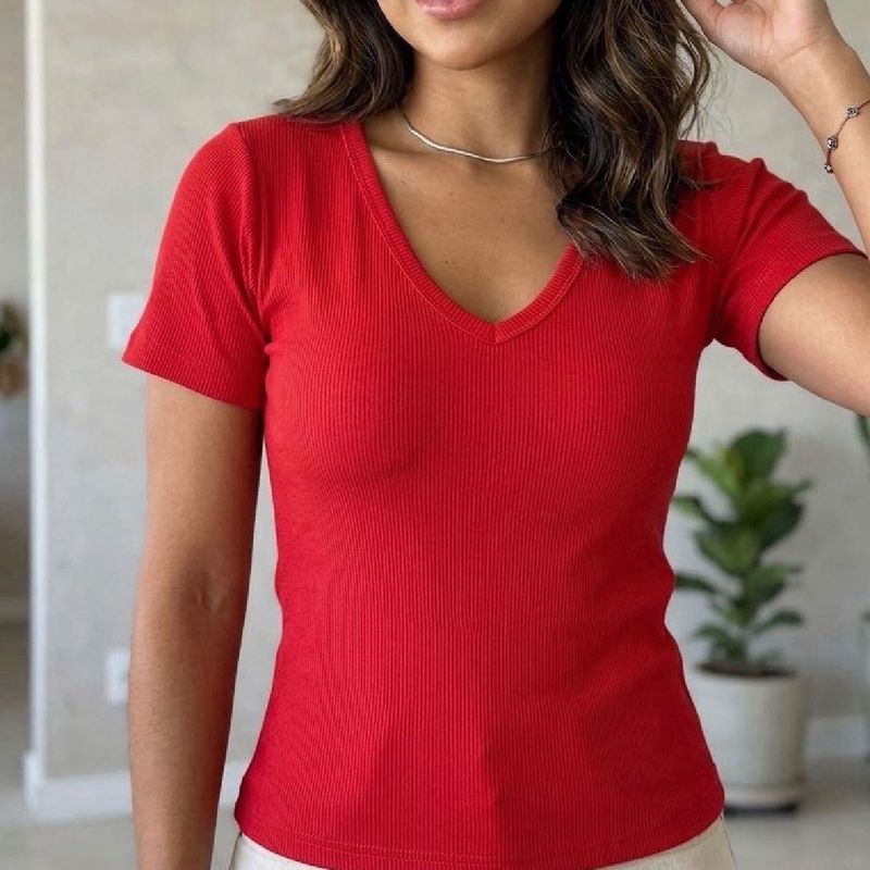 V-Neck Ribbed Knit Top