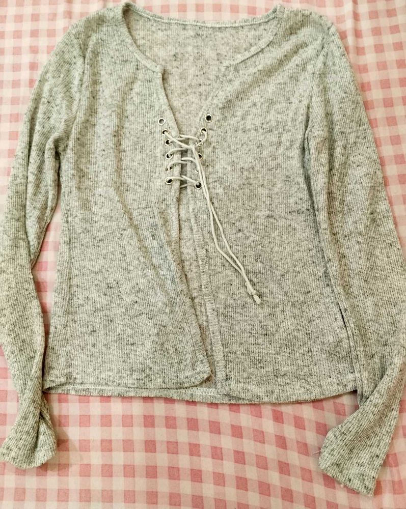 Lace-Up Knit Top