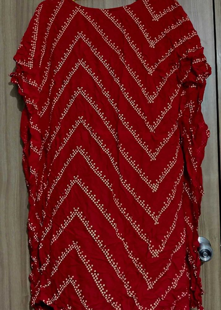 Red Chevron Print Kaftan Kurta