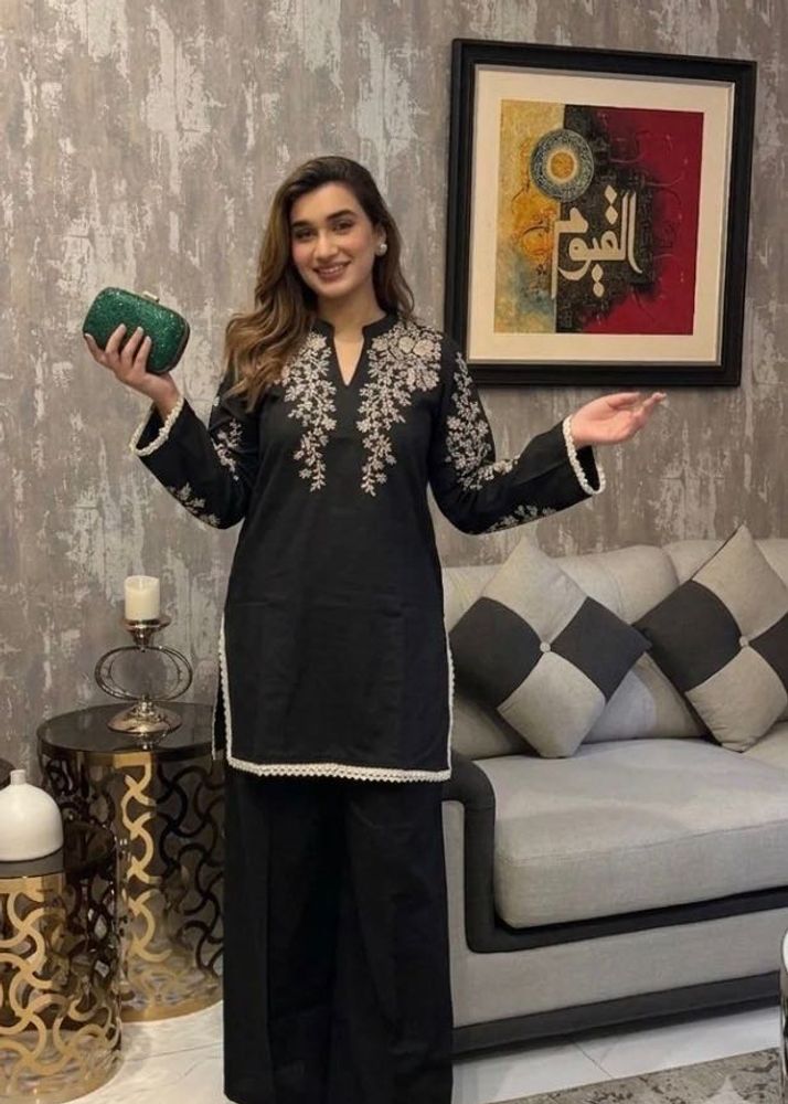 Elegant Black Embroidered Kurta Set