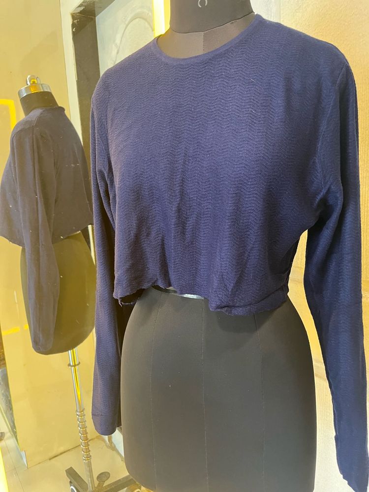 Navy Blue Cropped Sweater