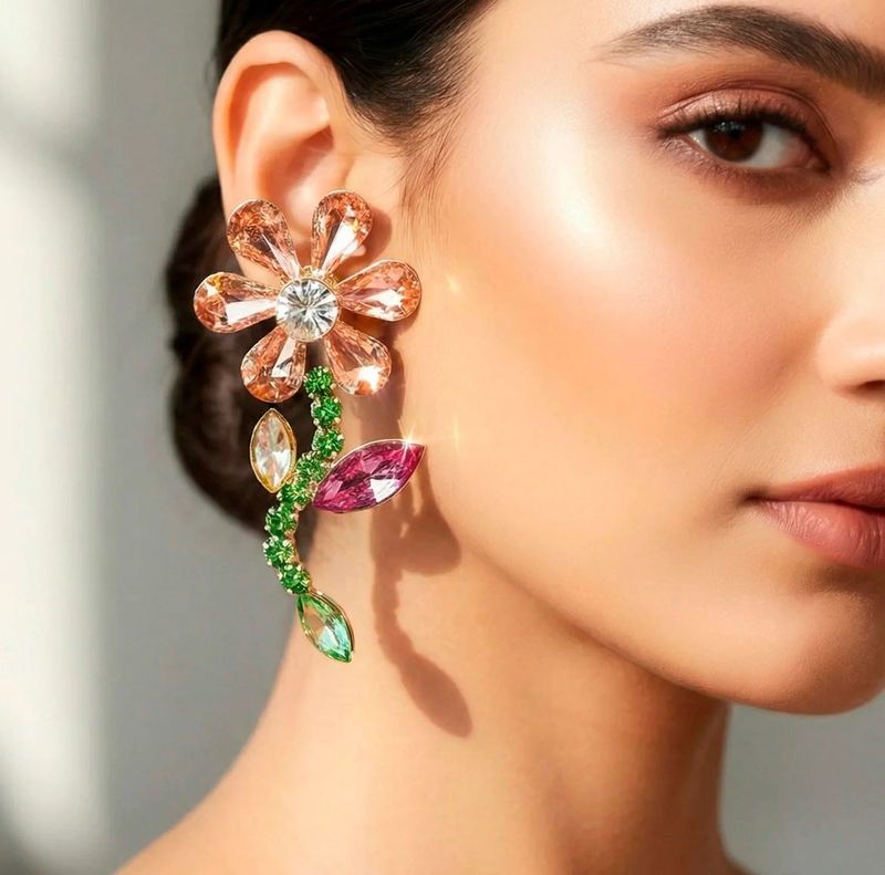 Korean Flower Dangle Earrings