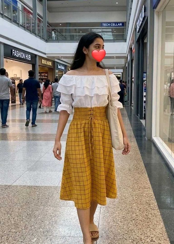 Chic Ruffle and checked midi dress