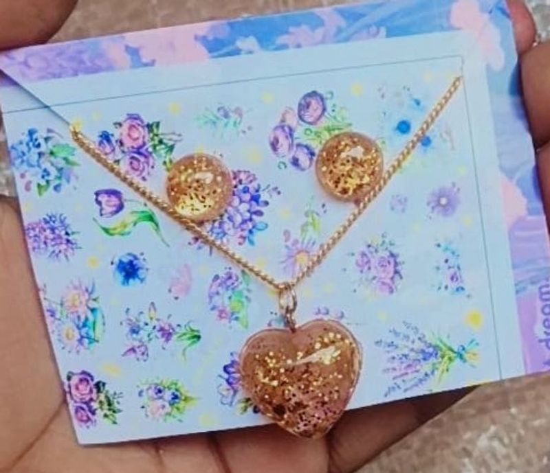 Sparkly Heart Necklace &amp; Earrings Set