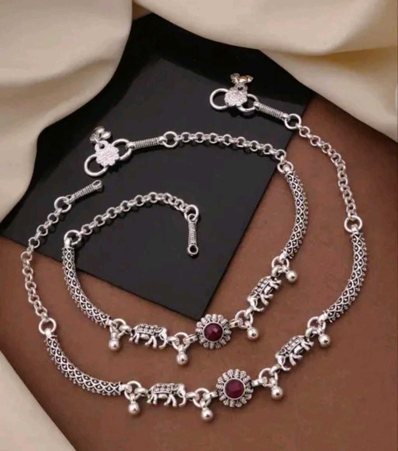 Designer Oxidized Silver Anklets