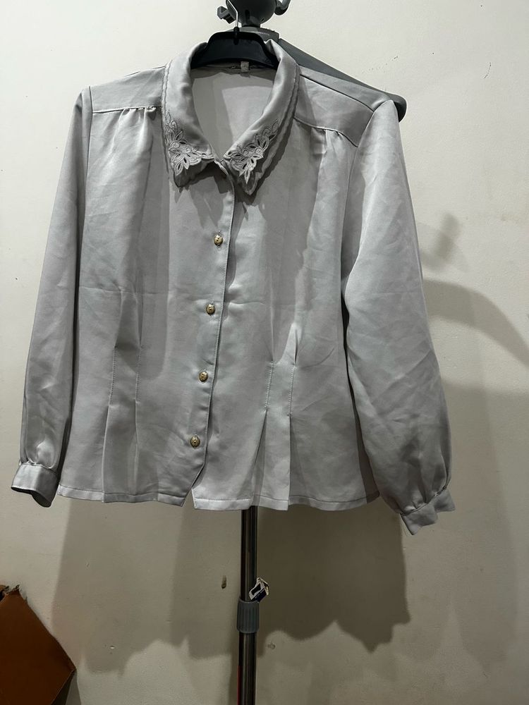 Elegant Grey Satin Blouse