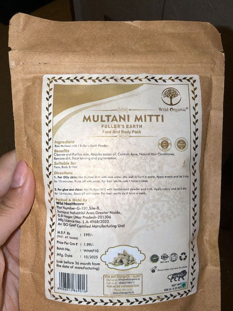 Wild Organic Multani Mitti Face &amp; Body Pack