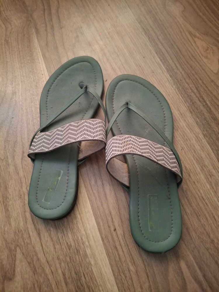 Green Flip-Flops with Patterned Straps