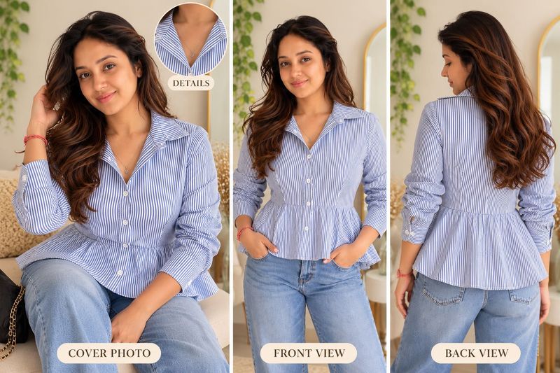 Chic Blue Striped Peplum Top
