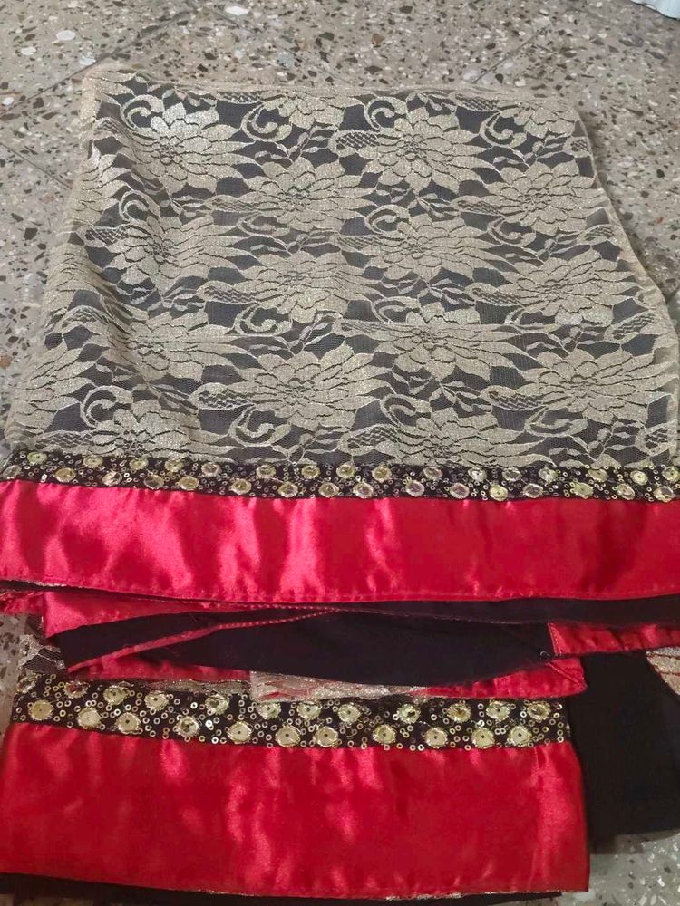 Elegant Lace Saree with Red Border