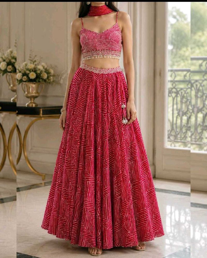 Stunning Pink Bandhani Print Lehenga Choli