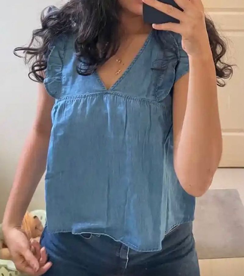 H&amp;M Frill-Trimmed Cotton Poplin Top (S)