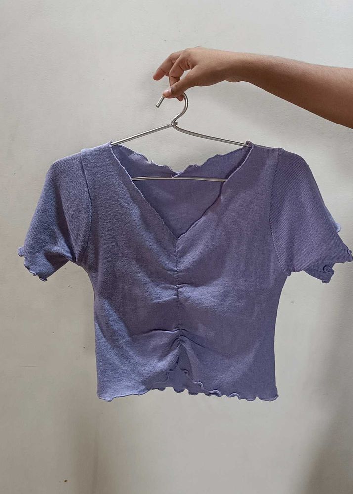 Lavender Ribbed Ruched Crop Top | Soft Stretch | T