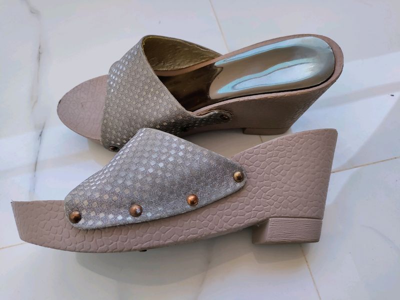 Grey Beige Wedge Heels