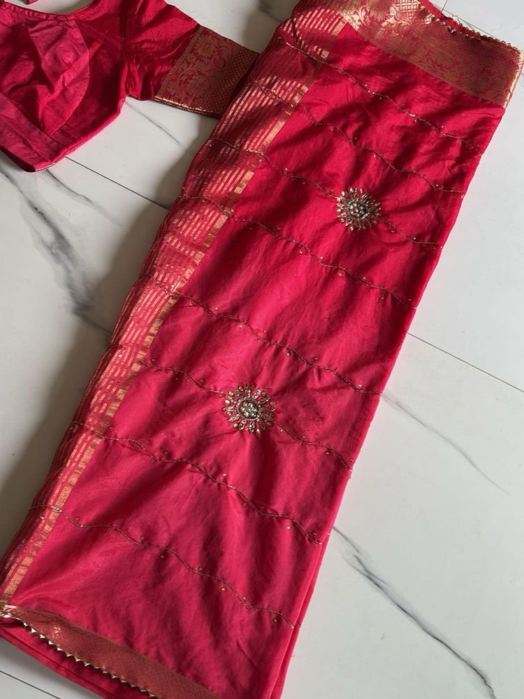 Stunning Pink Embroidered Saree with Blouse