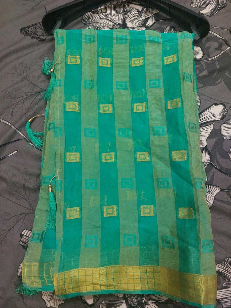Beautiful Green &amp; Gold Saree