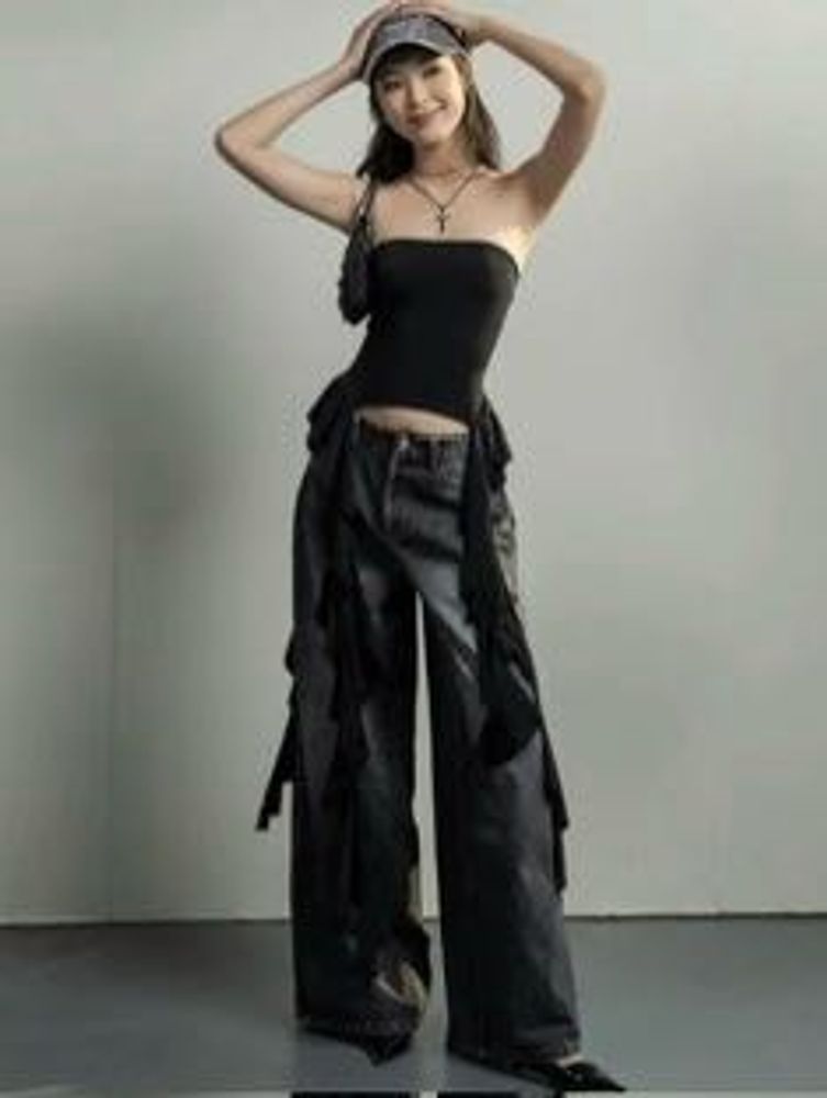 Black Ruffled Tube Top