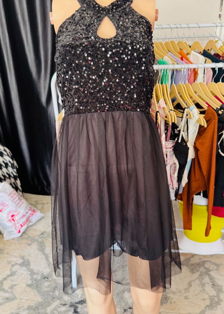 Sparkly Black Halter Neck Dress