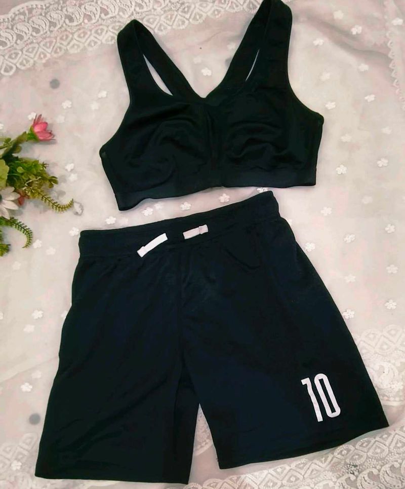 Sporty Black Bra and Shorts Set