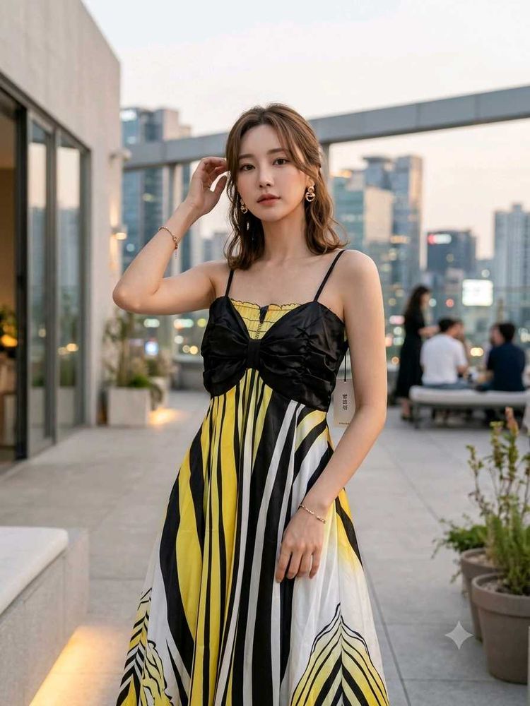 Stunning Black &amp; Yellow Striped Maxi Dress