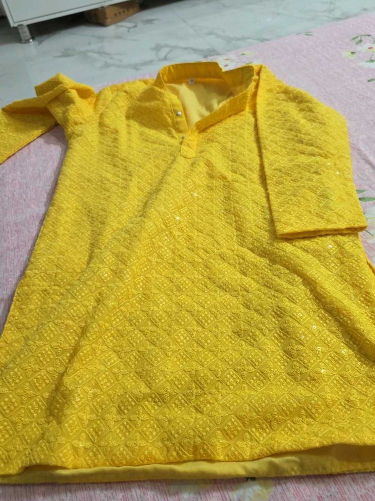 Vibrant Yellow Embroidered Kurta