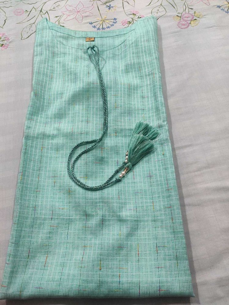 Aqua Cotton Kurti with Tassel Detail