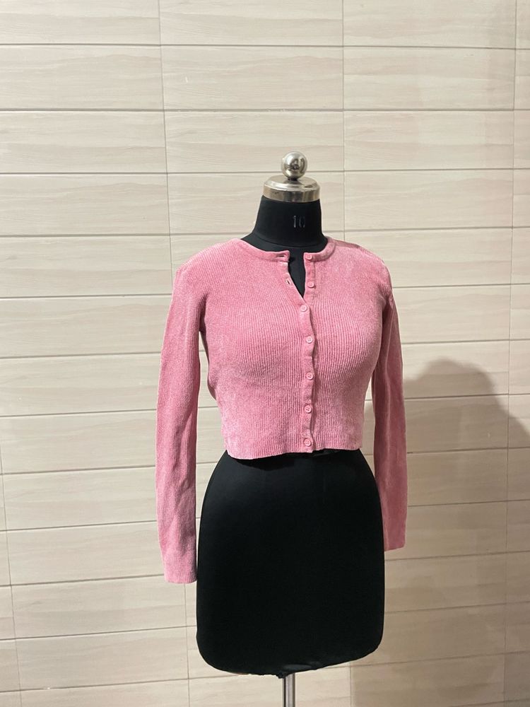 Pintresty 🌸Pink Button-Up Cropped Cardigan
