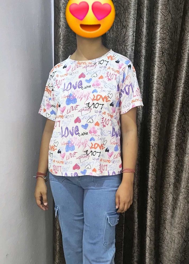 Funky Love Print White T-Shirt