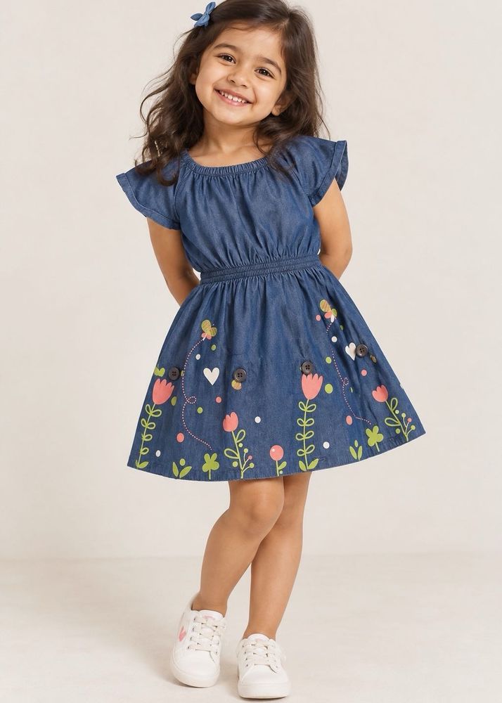 Imported Denim Dress with Floral Print