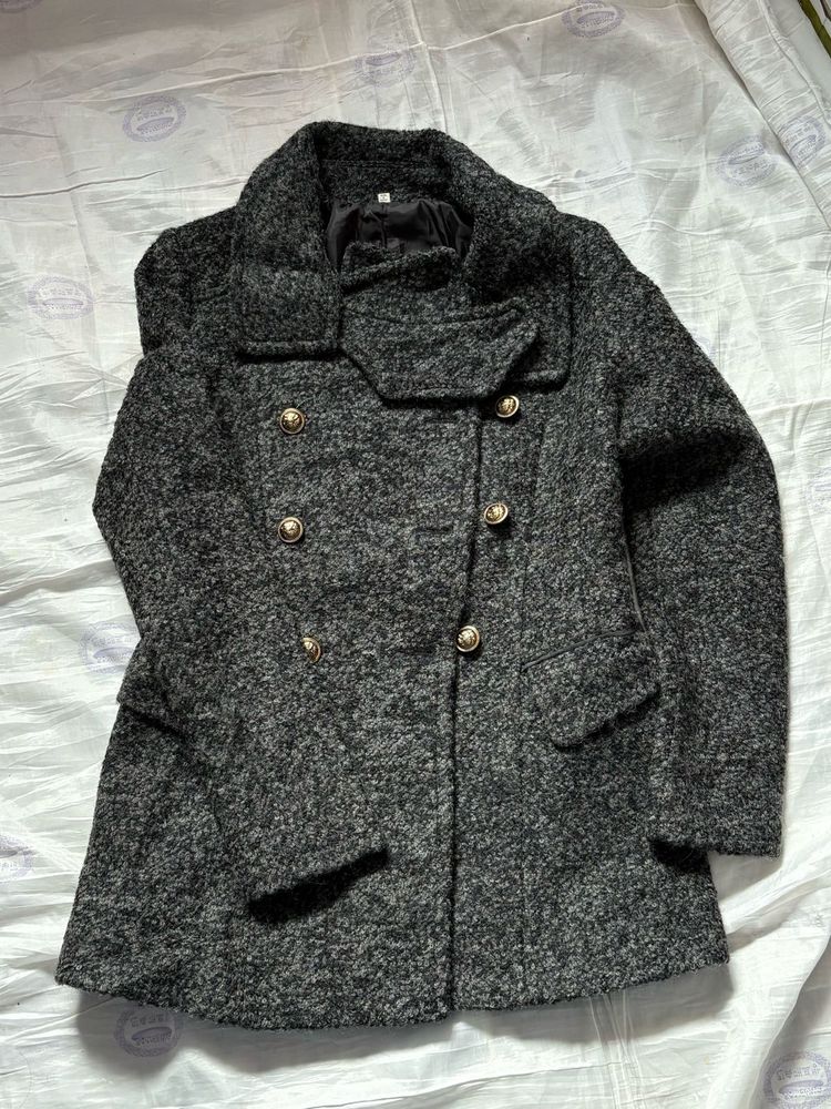Stylish Double-Breasted Grey Coat