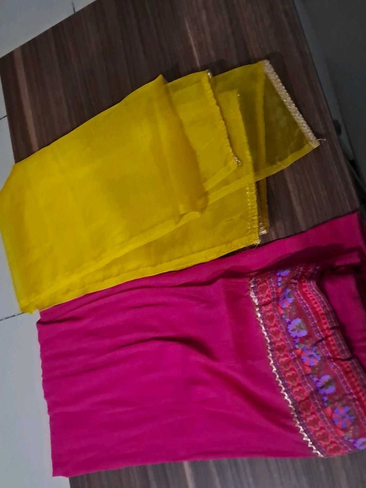 Vibrant Yellow &amp; Pink Dupatta Set