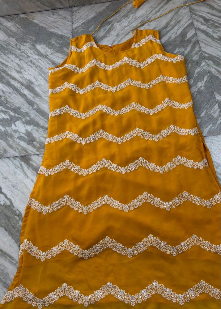 Yellow Kurta with White Embroidery