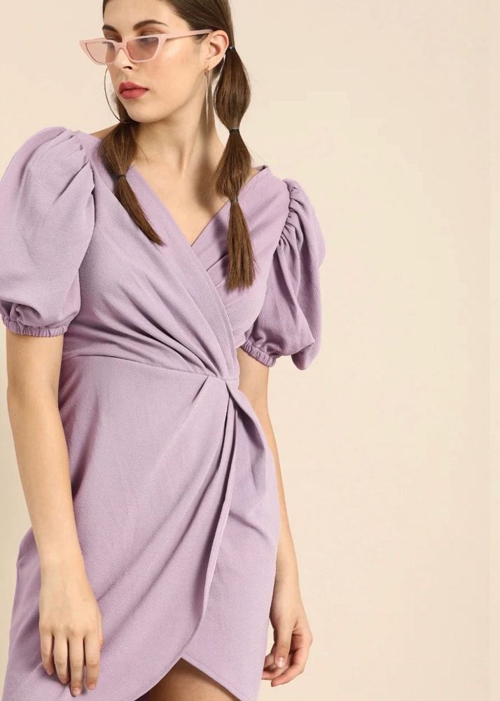 Lilac Puff Sleeve Mini Dress