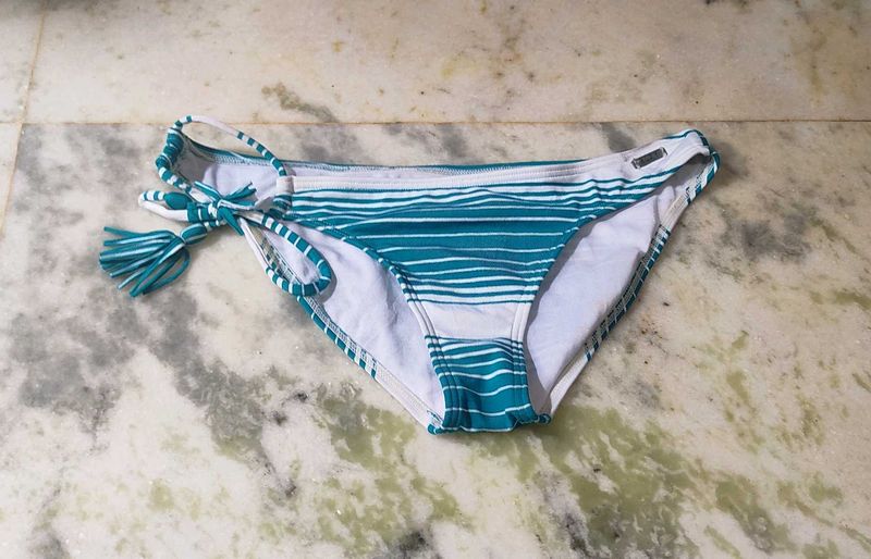 Teal &amp; White Striped Bikini Bottom
