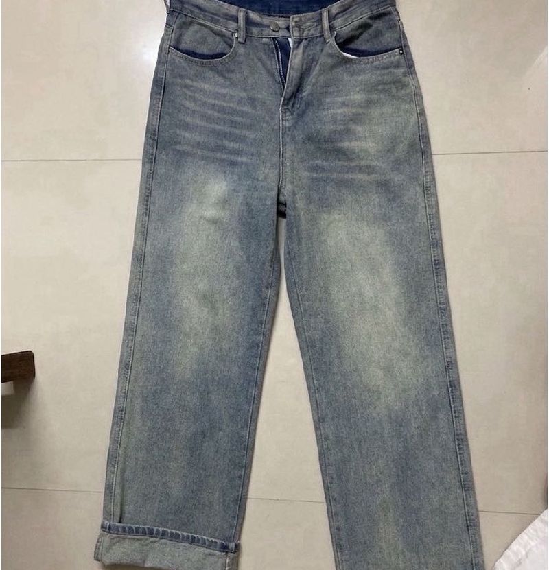 Washed Denim Wide Leg Jeans