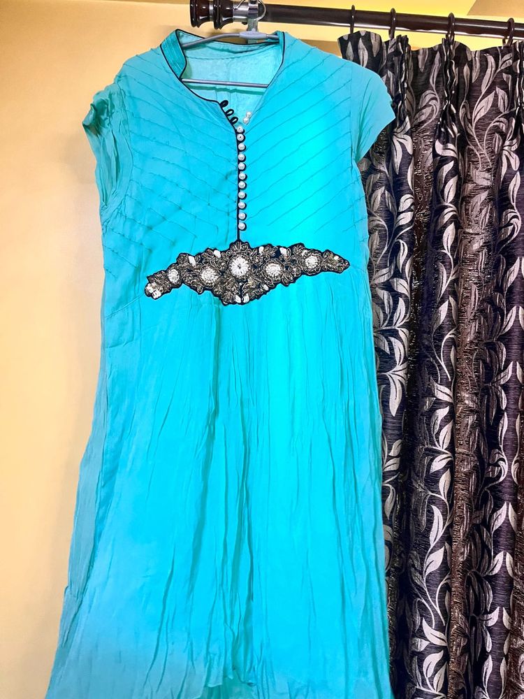 Teal Embellished Pure Georgette Dress
