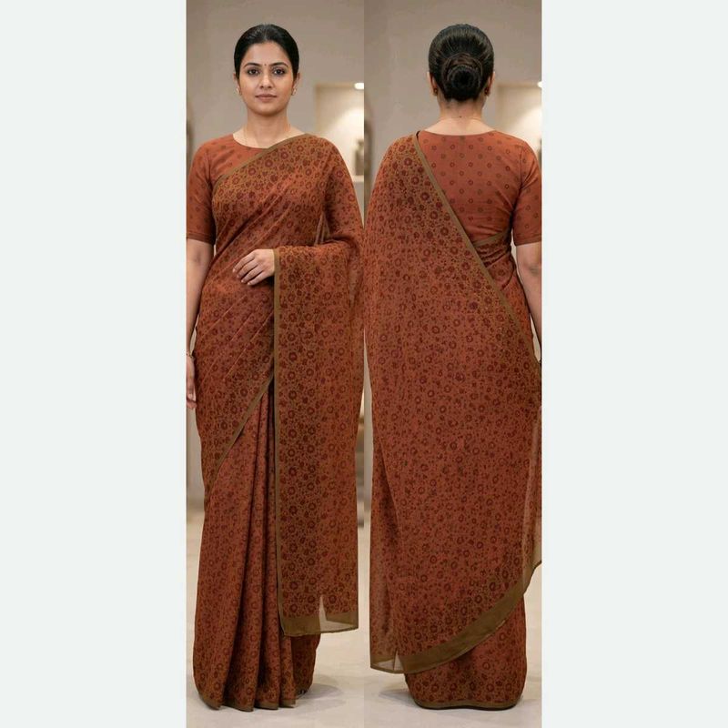 Elegant brown floral printed saree