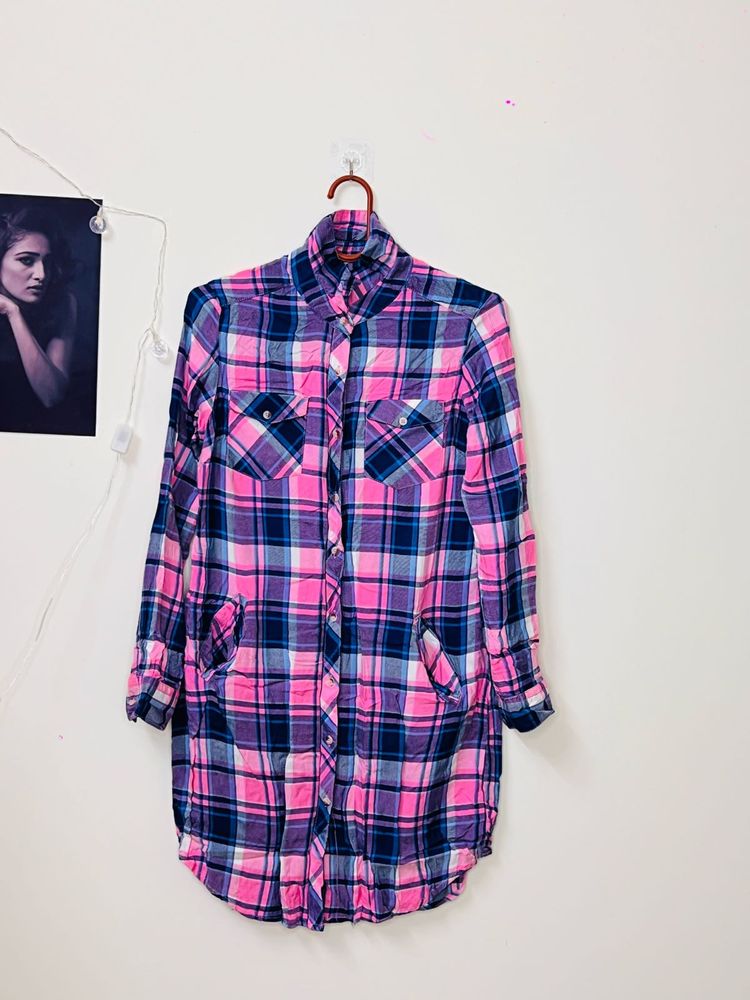 Pink Plaid Long Sleeve Top
