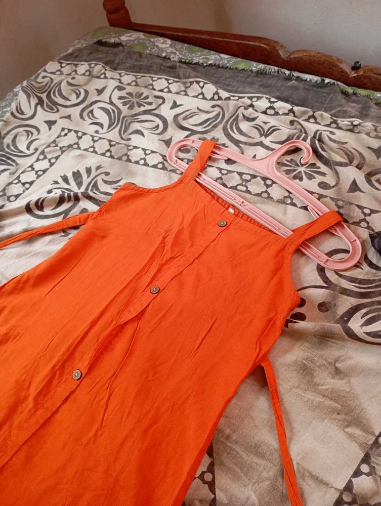 Bright Orange Sleeveless Button-Up Dress
