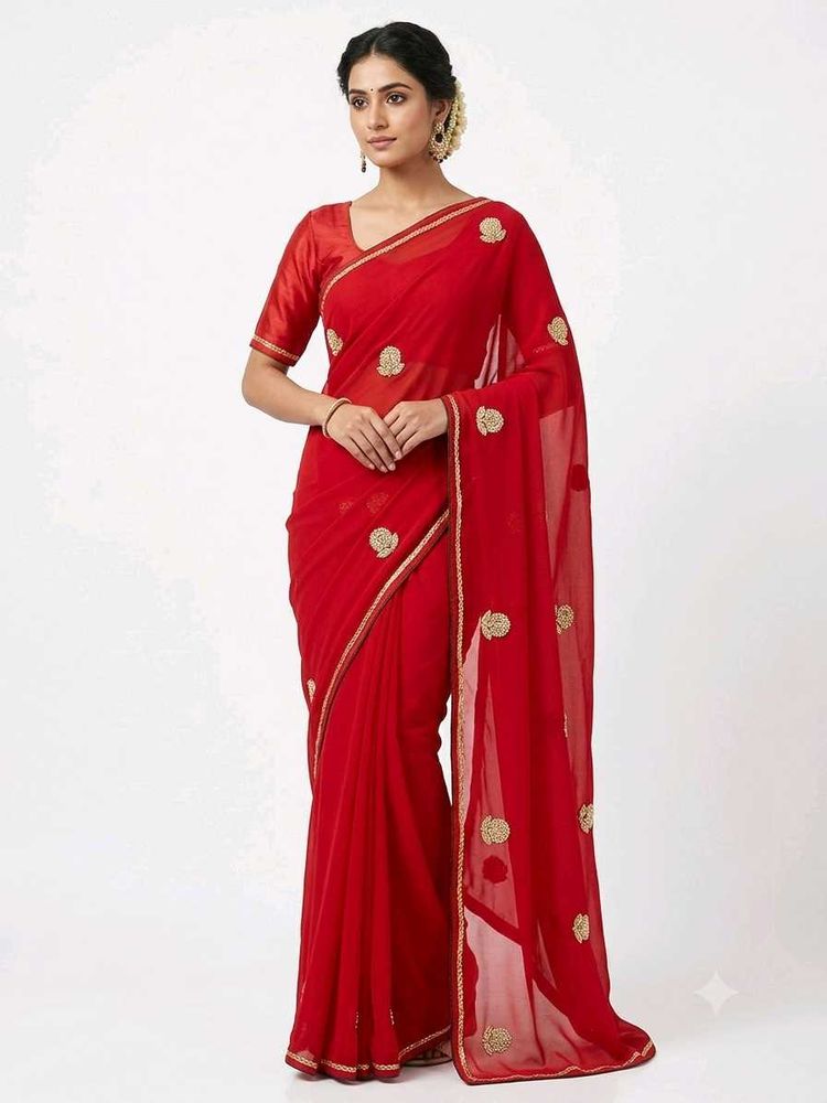 Elegant Red Embroidered Saree